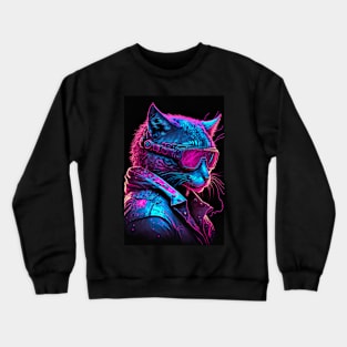 Cool Cat Portrait Cyber Future Style Crewneck Sweatshirt